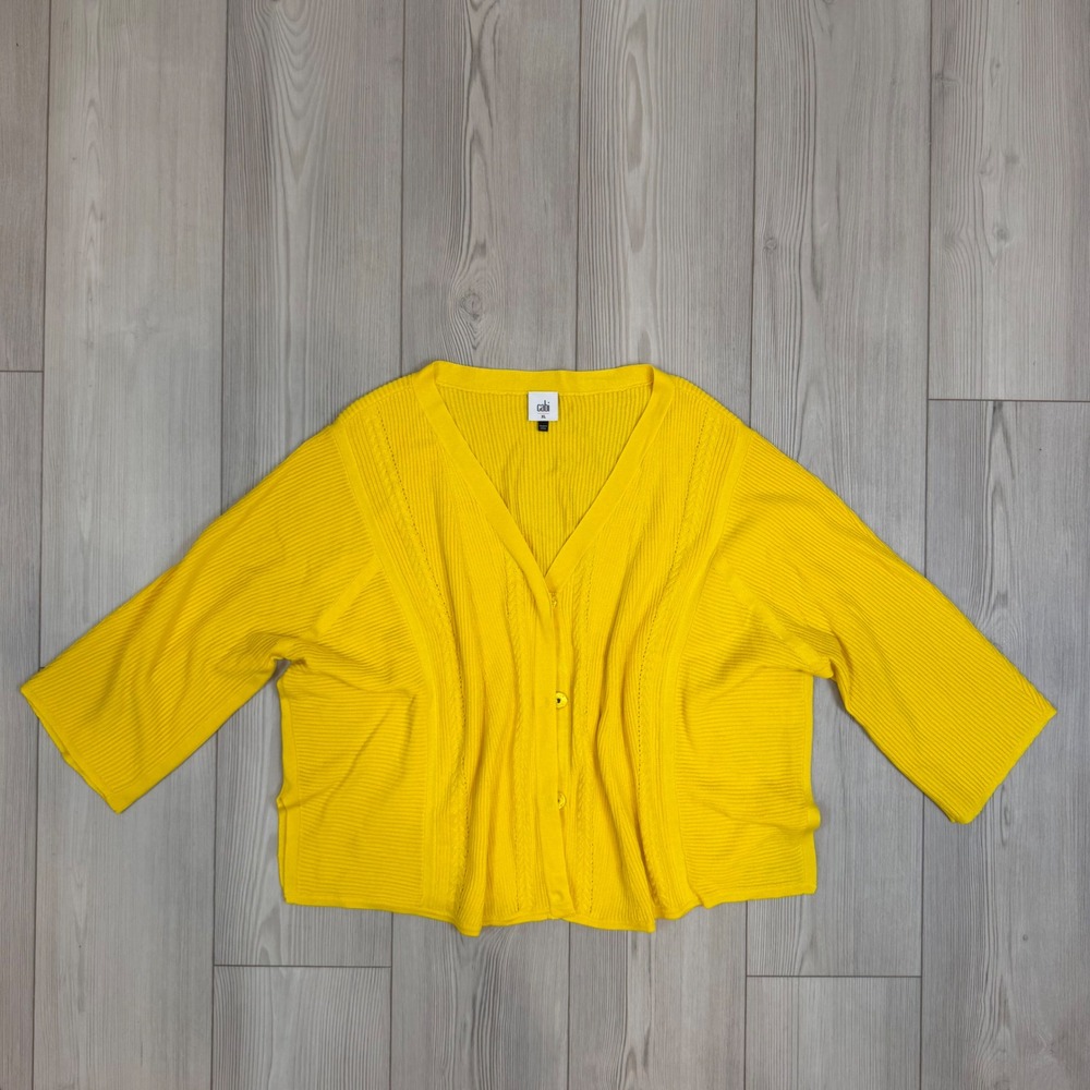 Cabi Yellow Ribbed Cable Knit Cardigan Sweater V-Neck Button Front XL 5637